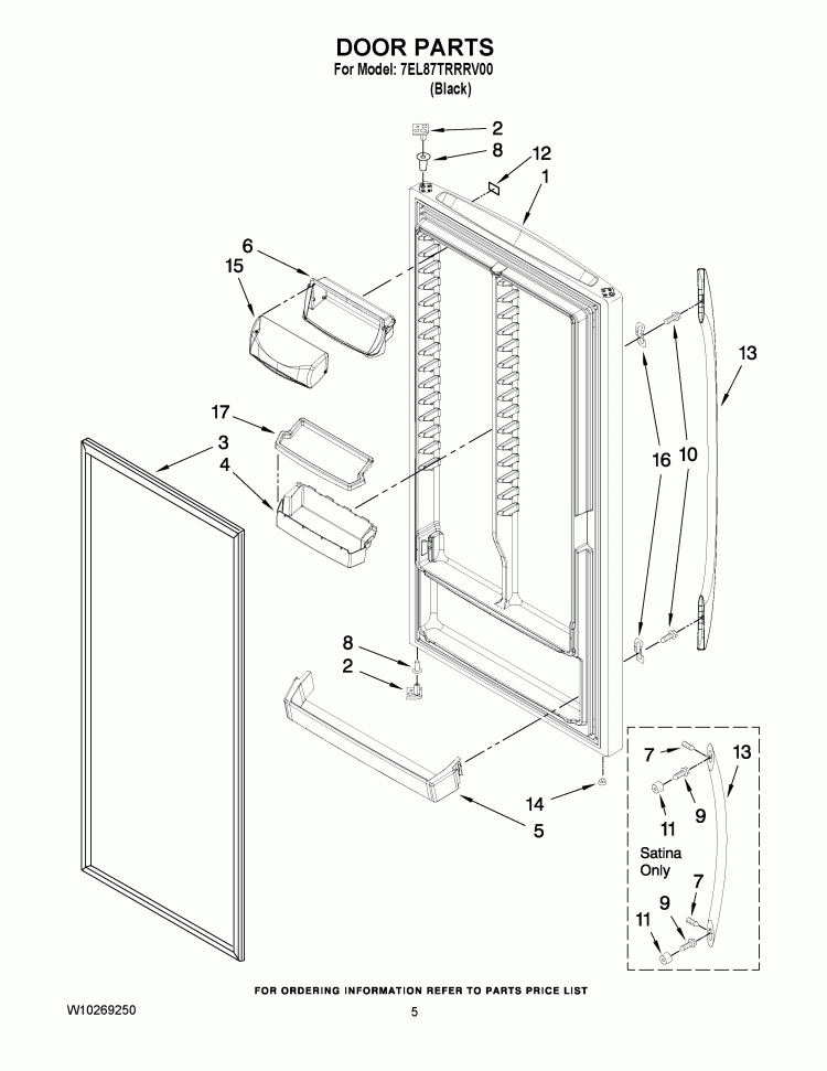 DOOR PARTS Diagram and Parts List for 7EL87TRRRV00  Whirlpool Refrigerator