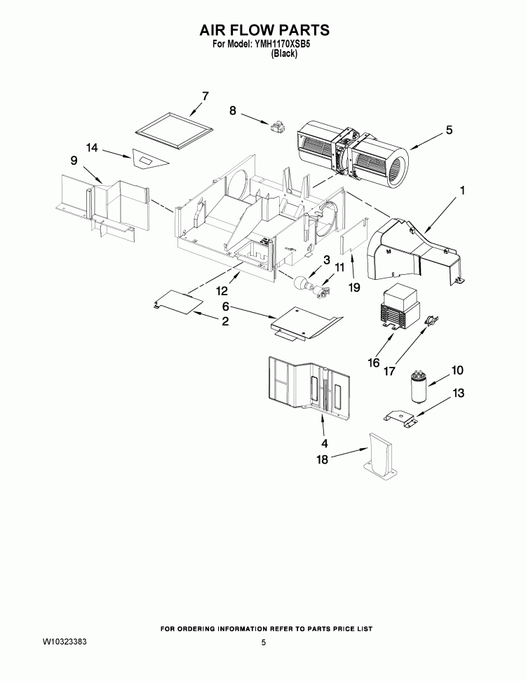 AIR FLOW PARTS Diagram and Parts List for YMH1170XSB5  Whirlpool Microwave