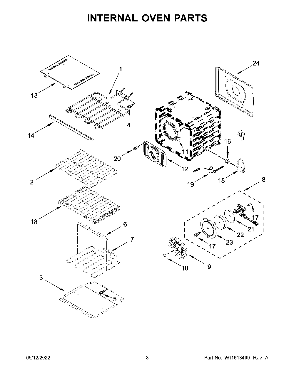 Internal Oven Parts Diagram and Parts List for KOSE507EBS20  KitchenAid Wall Oven