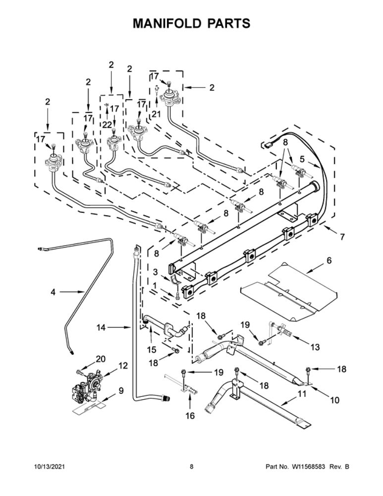 Manifold Parts Diagram and Parts List for WFG775H0HV2  Whirlpool Range
