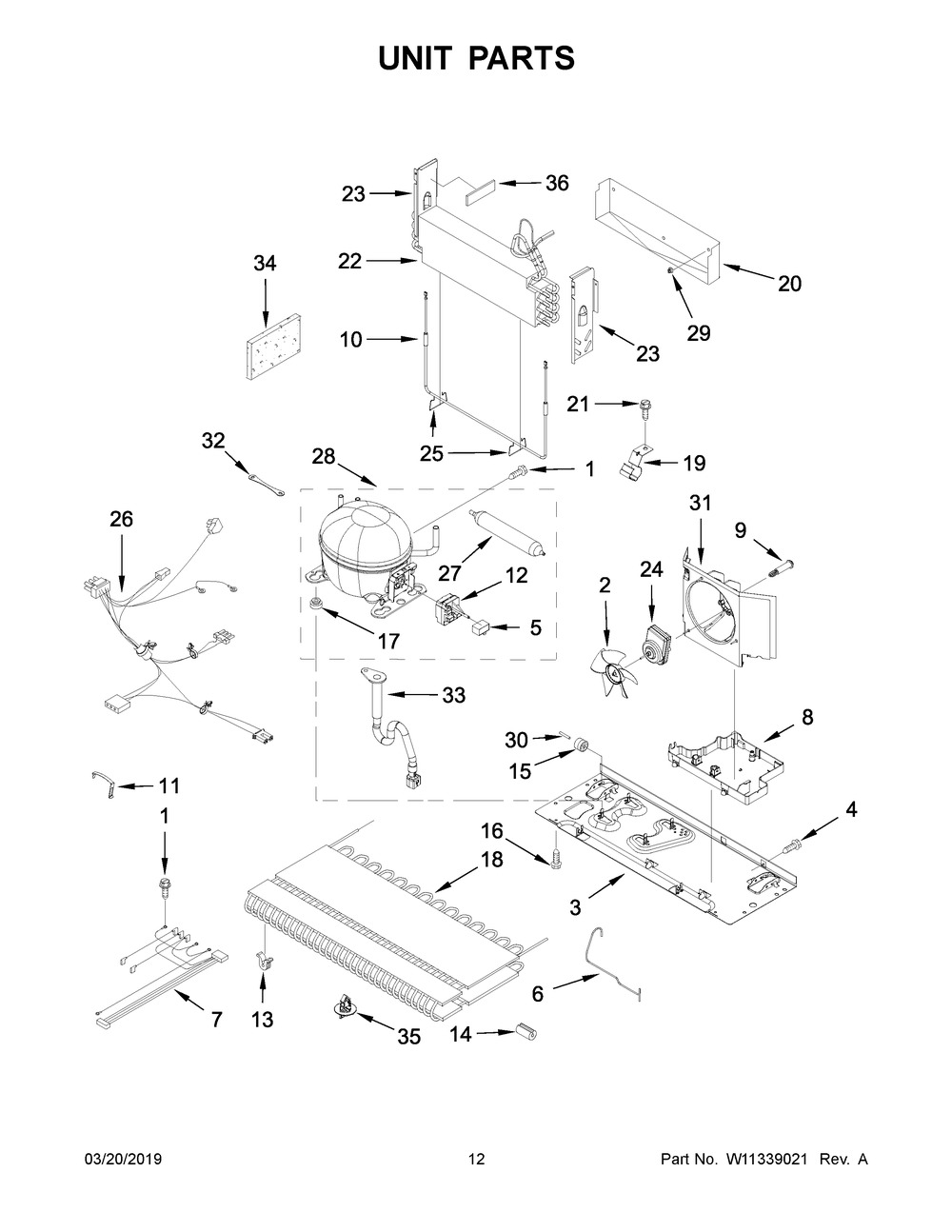Unit Parts Diagram and Parts List for KRFC300EWH03  Whirlpool Refrigerator