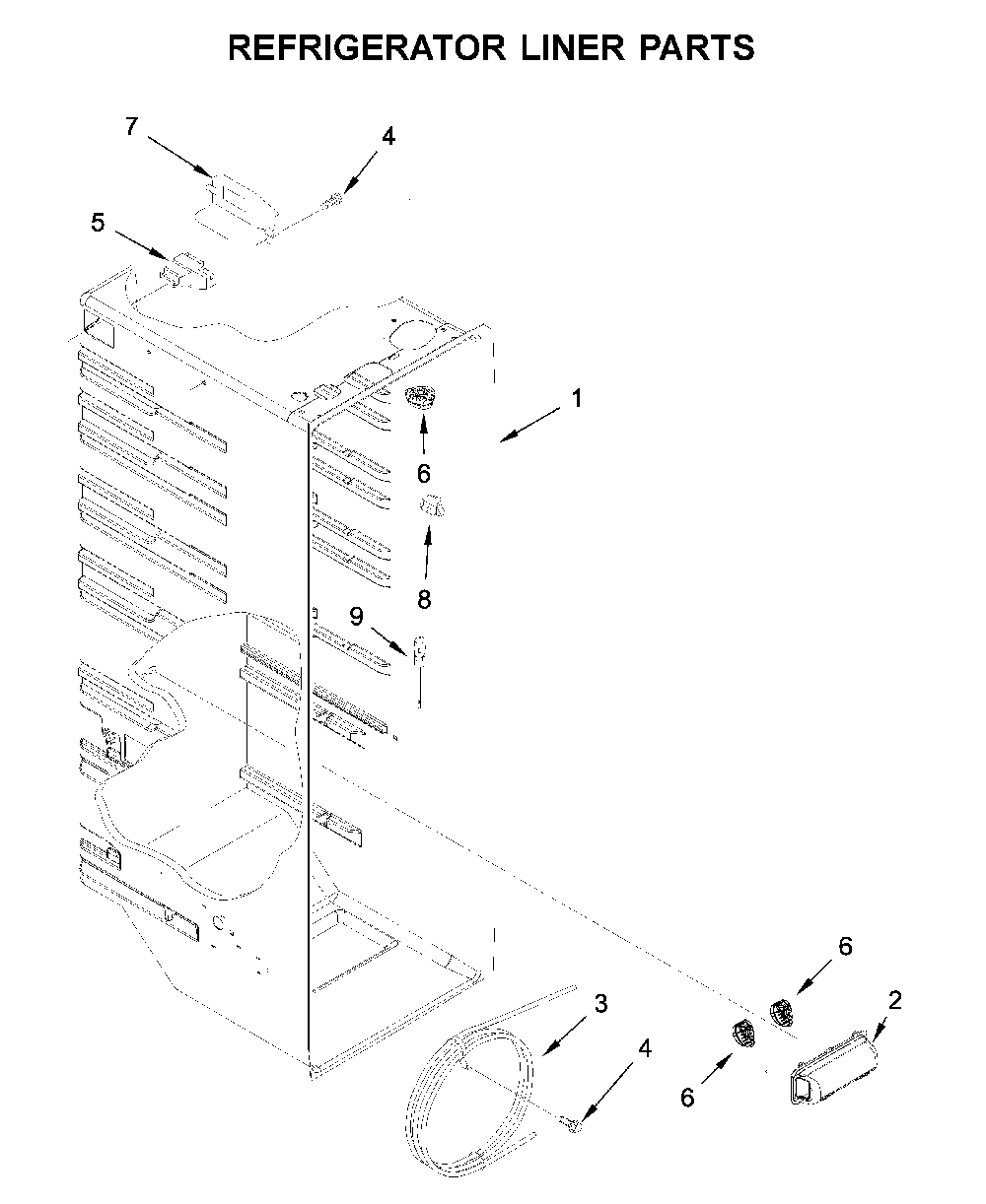 Refrigerator liner parts Diagram and Parts List for WRS321SDHV05  Whirlpool Refrigerator