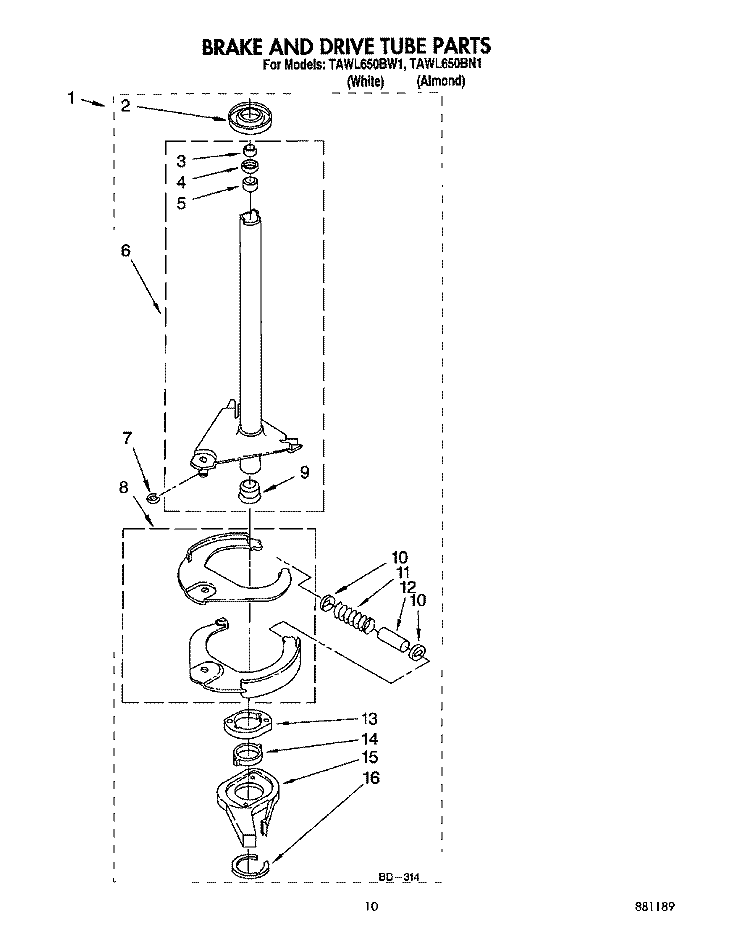 BRAKE AND DRIVE TUBE Diagram and Parts List for TAWL650BN1  Estate Washer