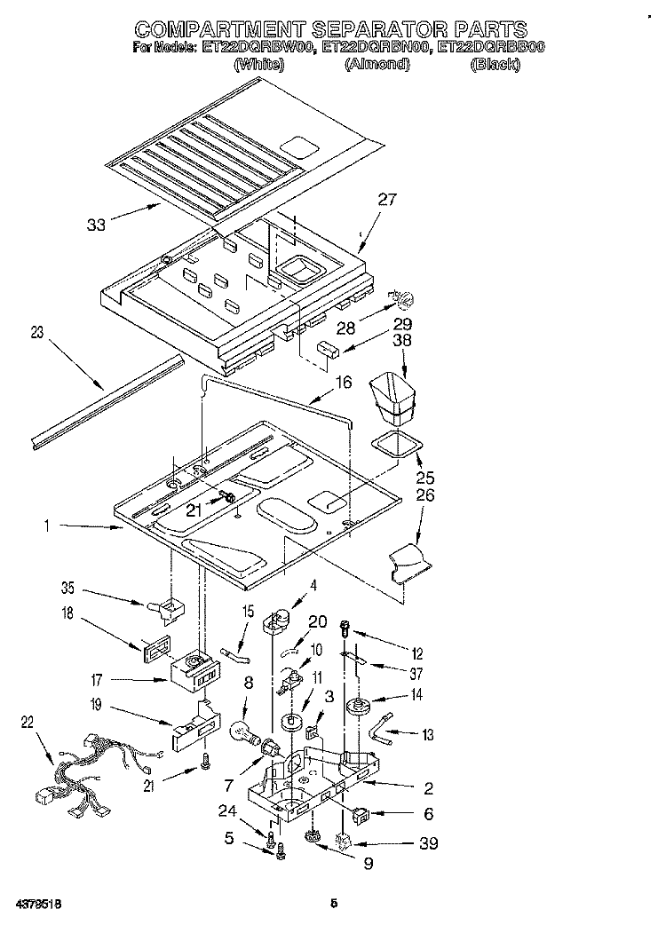 COMPARTMENT SEPARATOR Diagram and Parts List for ET22DQRBW00  Whirlpool Refrigerator