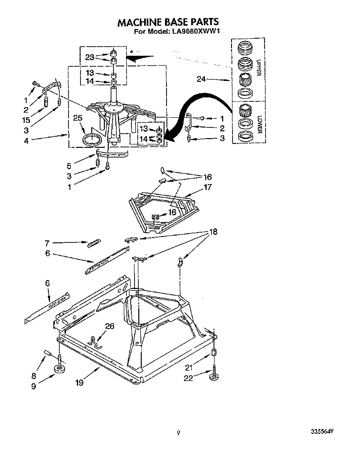 MACHINE BASE Diagram and Parts List for LA9680XWF1  Whirlpool Washer