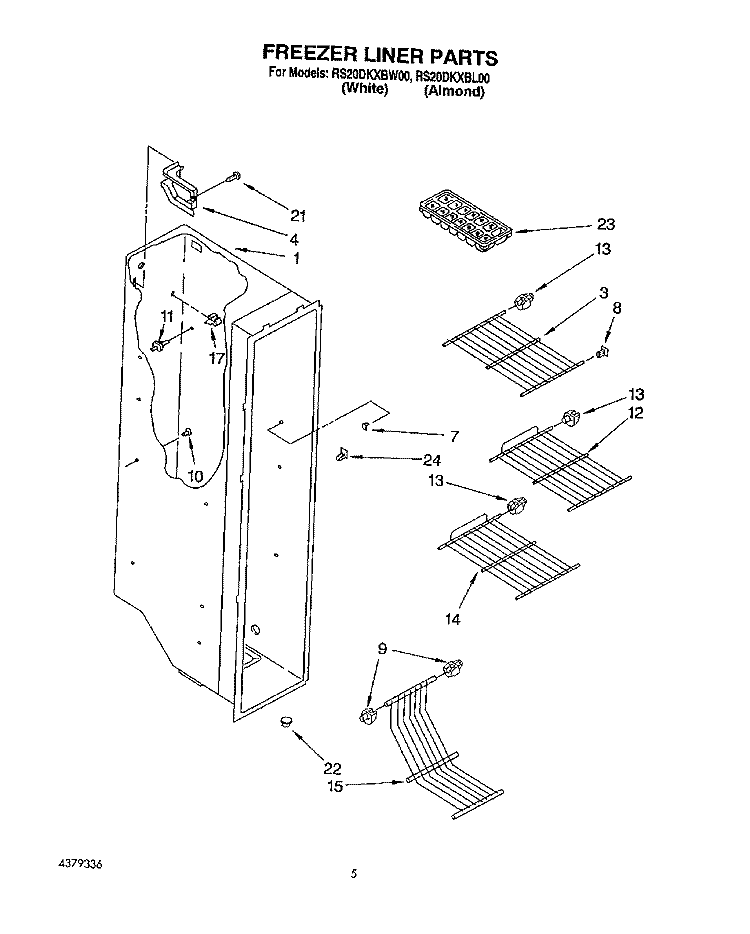 FREEZER LINER Diagram and Parts List for RS20DKXBL00  Roper Refrigerator