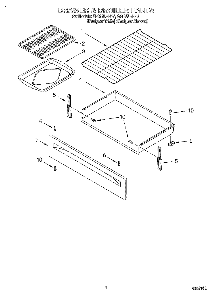 DRAWER AND BROILER, OPTIONAL Diagram and Parts List for SF195LEHZ0  Whirlpool Range
