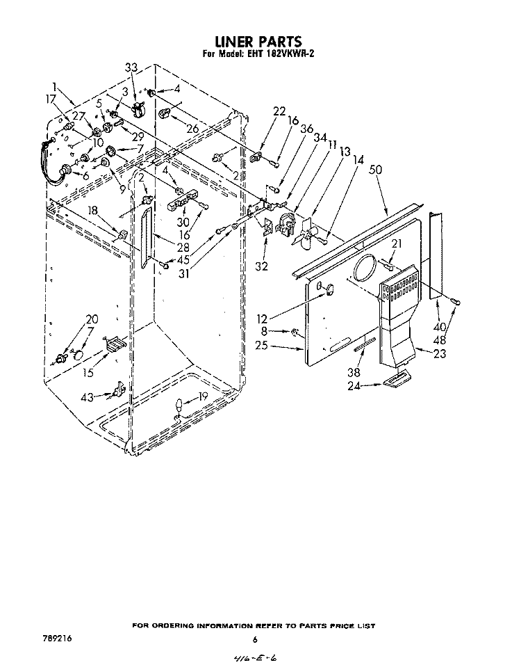 LINER Diagram and Parts List for EHT182VKWR2  Whirlpool Refrigerator