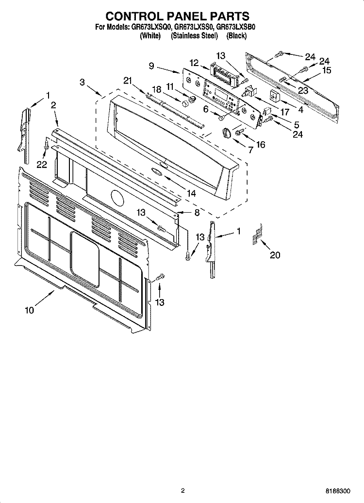 CONTROL PANEL PARTS Diagram and Parts List for GR673LXSS0  Whirlpool Range