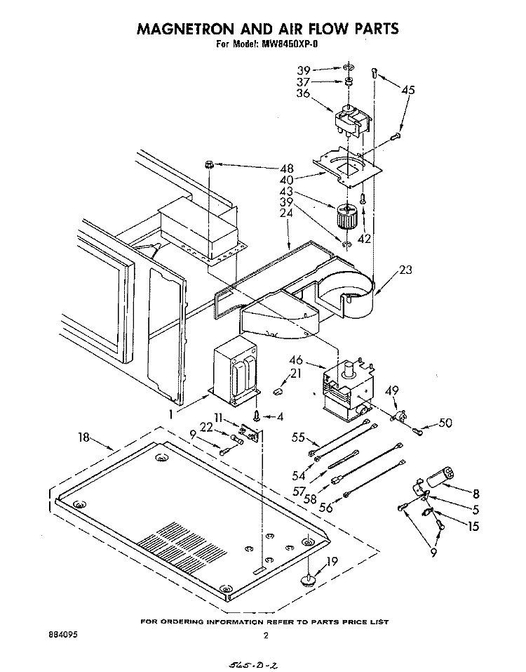 MAGNETRON AND AIR FLOW Diagram and Parts List for MW8450XP0  Whirlpool Microwave