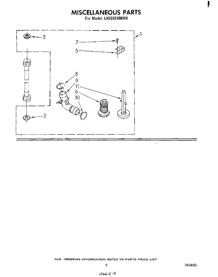 MISCELLANEOUS , LITERATURE AND OPTIONAL Diagram and Parts List for LA5580XMW0  Whirlpool Washer