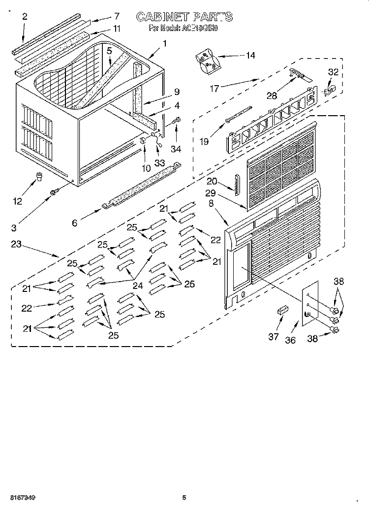 CABINET Diagram and Parts List for ACE184XH0  Whirlpool Air Conditioner