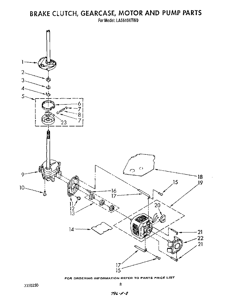 BRAKE, CLUTCH, GEARCASE, MOTOR AND PUMP Diagram and Parts List for LA5610XTN0  Whirlpool Washer