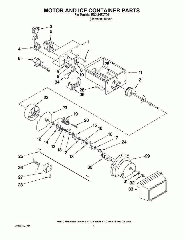 MOTOR AND ICE CONTAINER PARTS Diagram and Parts List for ED2LHEXTD11  Whirlpool Refrigerator