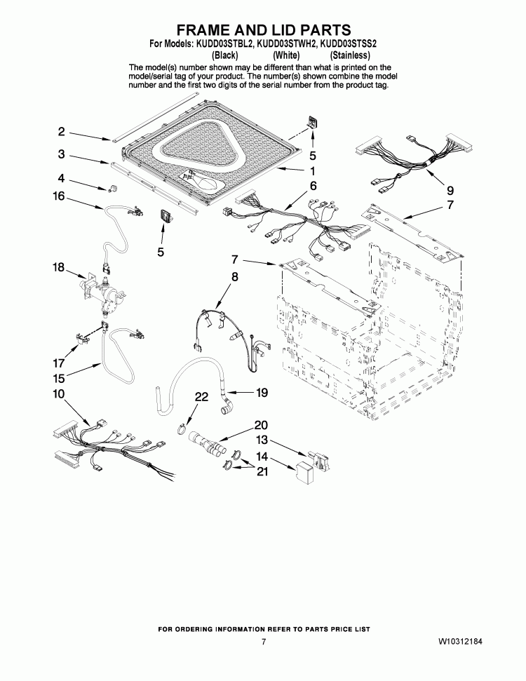 FRAME AND LID PARTS Diagram and Parts List for KUDD03STBL2  KitchenAid Dishwasher