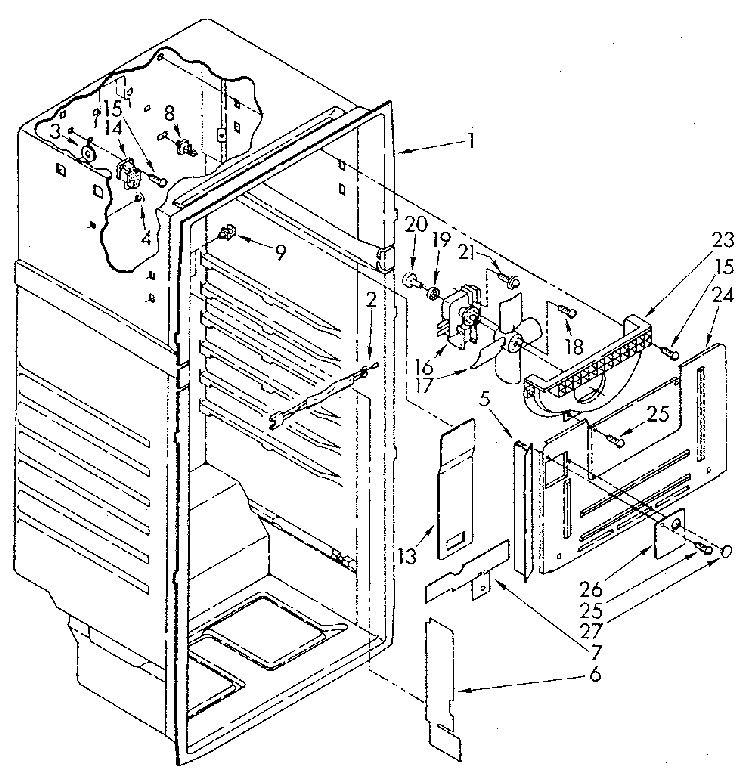 Liner Diagram and Parts List for ET18JKYSN02  Whirlpool Refrigerator