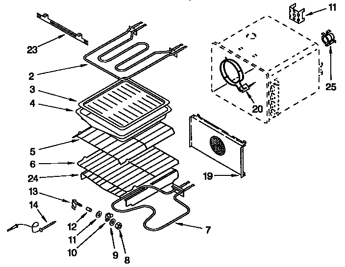 Internal Oven Diagram and Parts List for KDDT07BAL0  KitchenAid Range