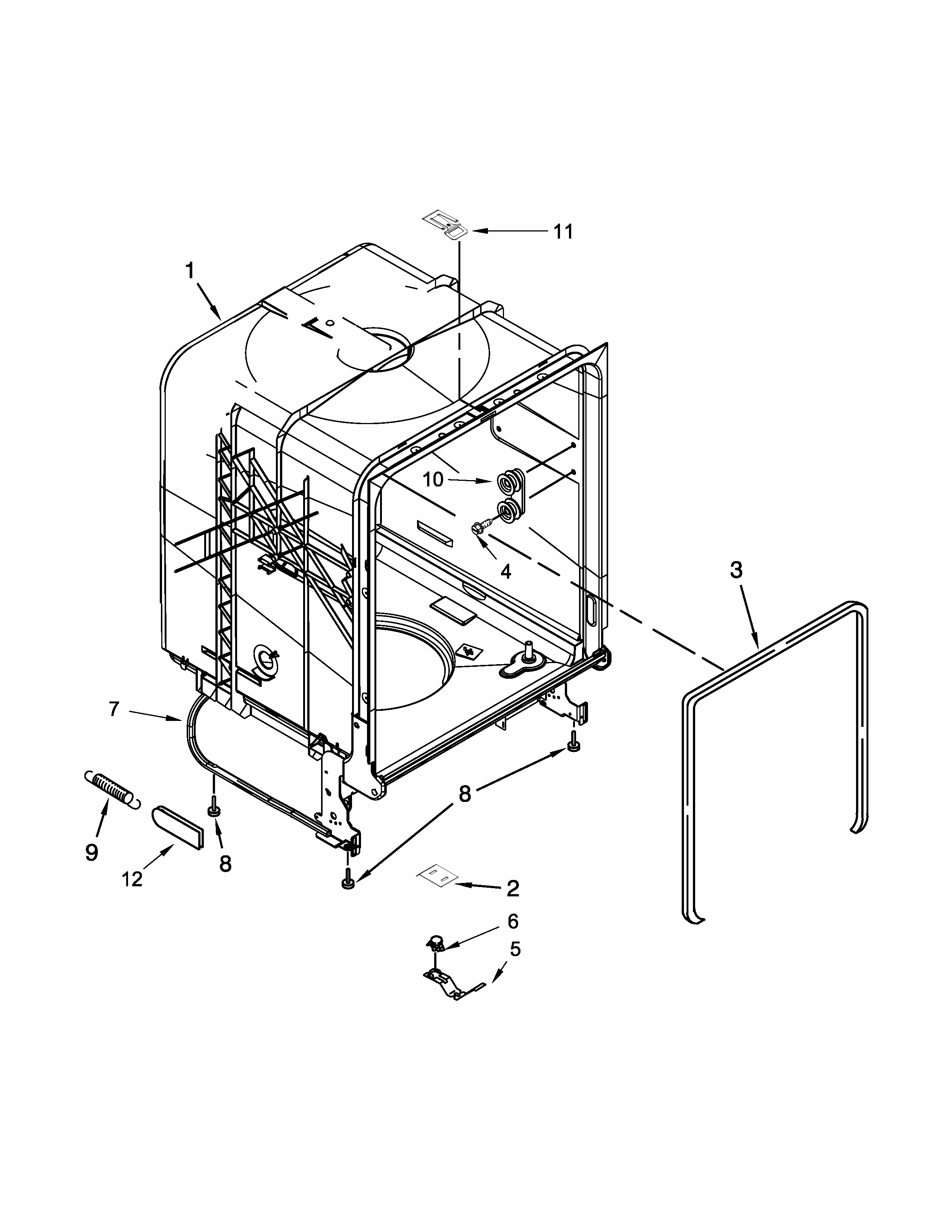 Tub And Frame Parts Diagram and Parts List for 66517159K214  Kenmore Dishwasher