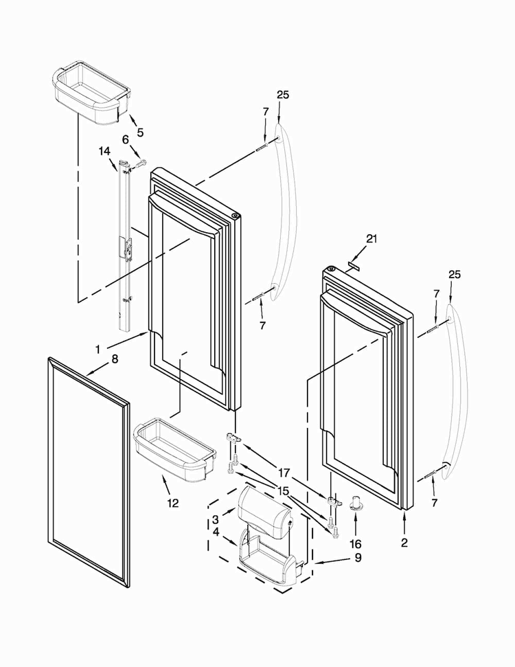 Refrigerator Door Diagram and Parts List for 10672003016  Kenmore Refrigerator