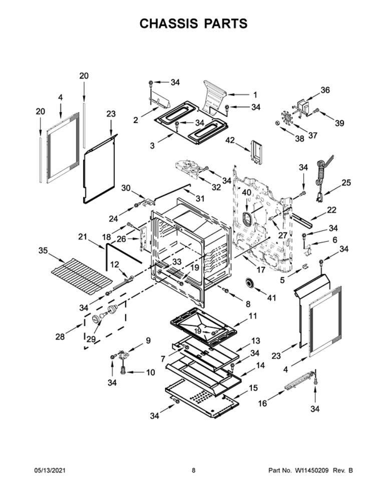 Chassis Parts Diagram and Parts List for WFG550S0HZ2  Whirlpool Range