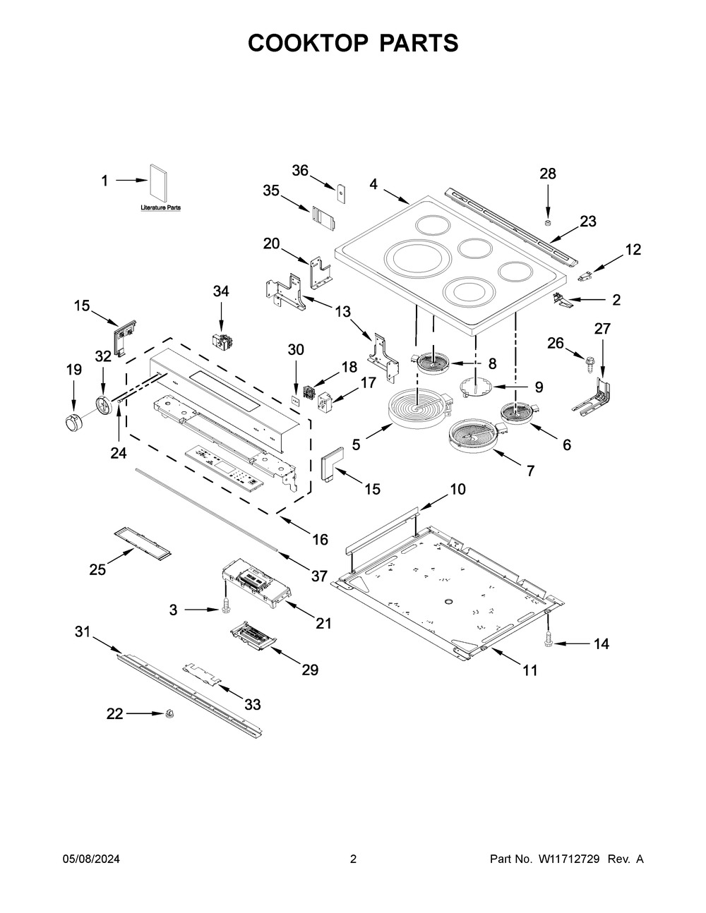 Cooktop Parts Diagram and Parts List for YKSEG700ESS7  KitchenAid Range