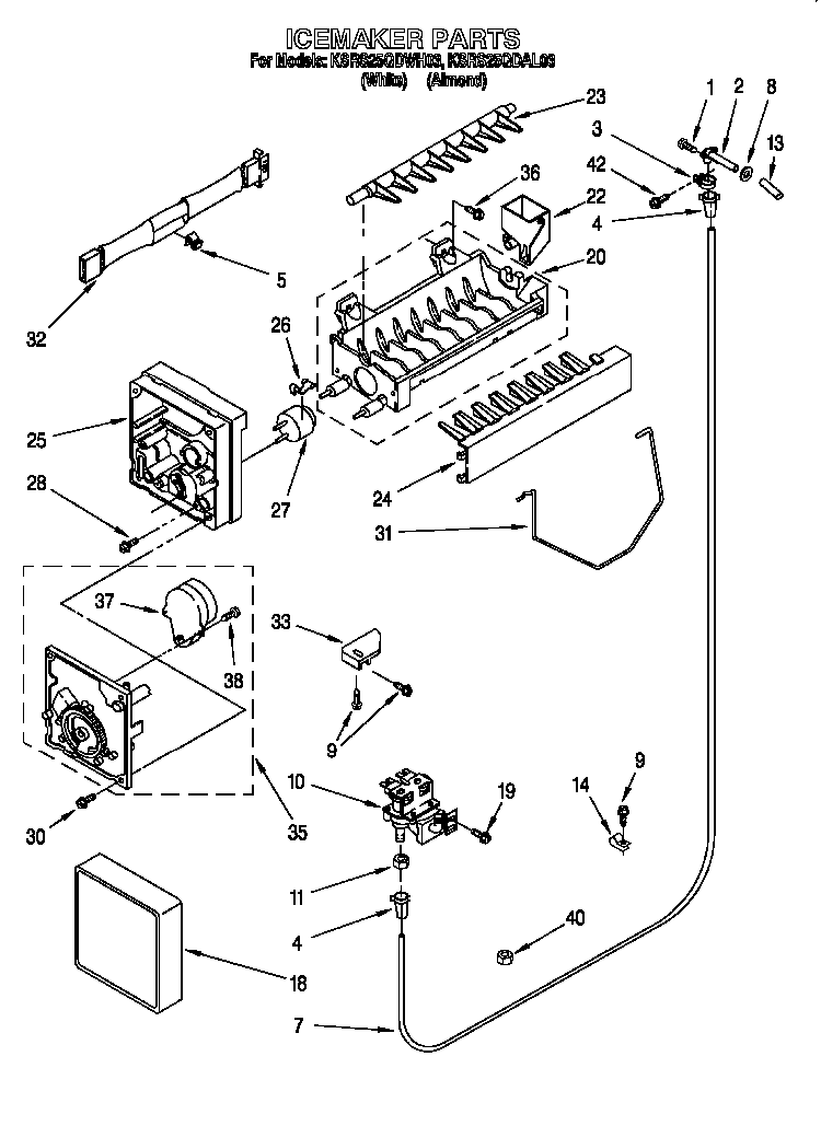 Icemaker Diagram and Parts List for 885779  KitchenAid Refrigerator