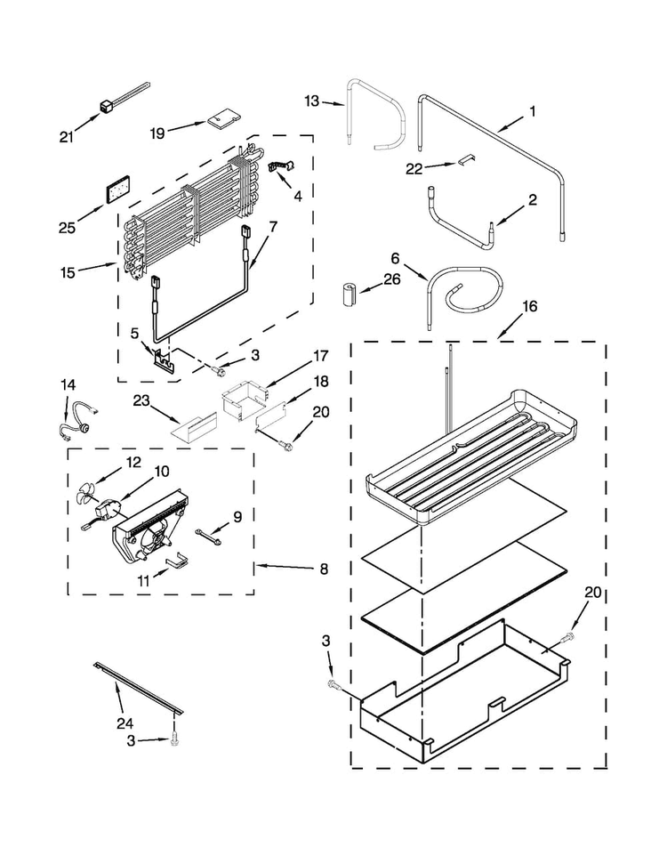 Lower Unit And Tube Parts Diagram and Parts List for KBFO42FTX08  KitchenAid Refrigerator