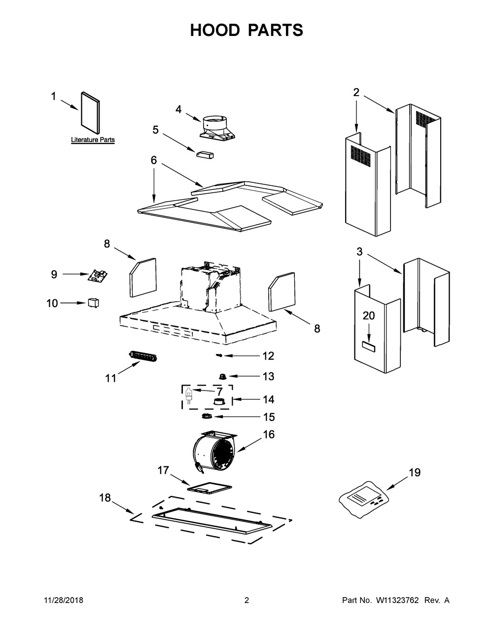 Hood Parts Diagram and Parts List for KVIB606DBS2  Whirlpool Range Hood