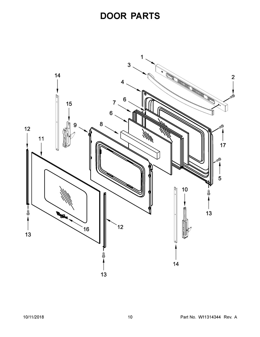Door Parts Diagram and Parts List for WFG550S0HV1  Whirlpool Range