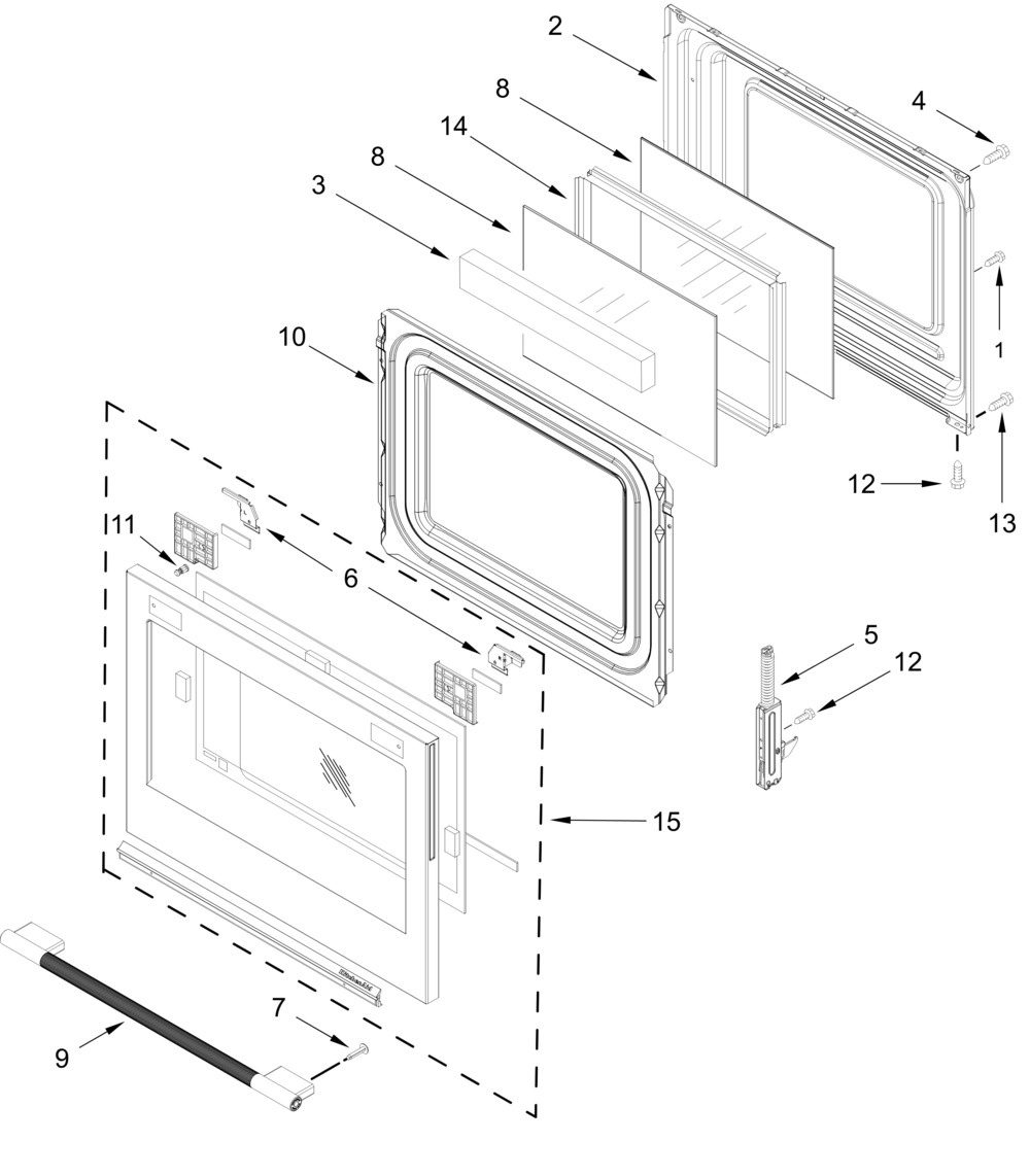 Door Parts Diagram and Parts List for KSES530SJP0  Whirlpool Range