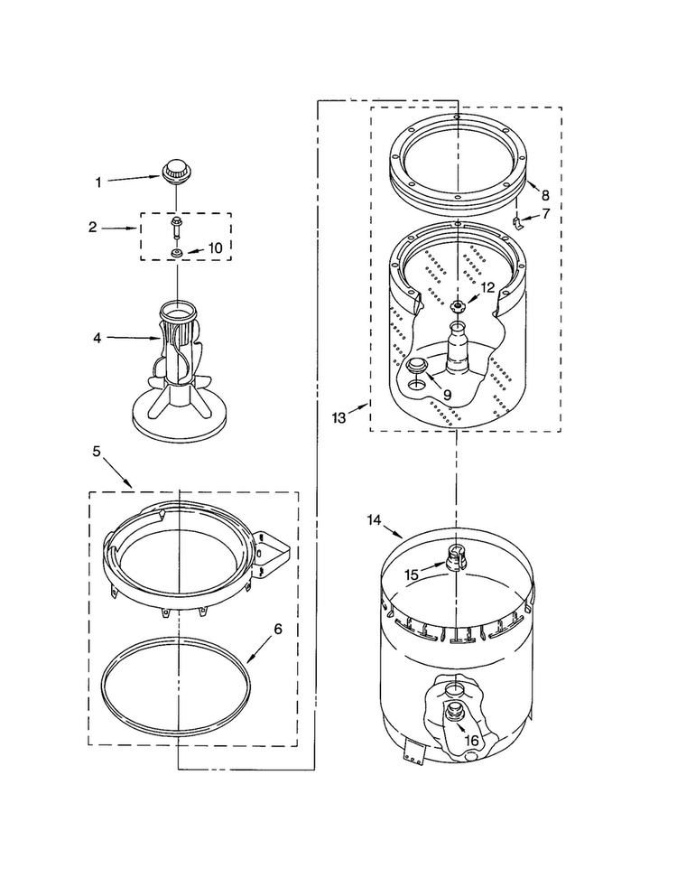 Agitator, Basket And Tub Diagram and Parts List for 8530090  Whirlpool Washer