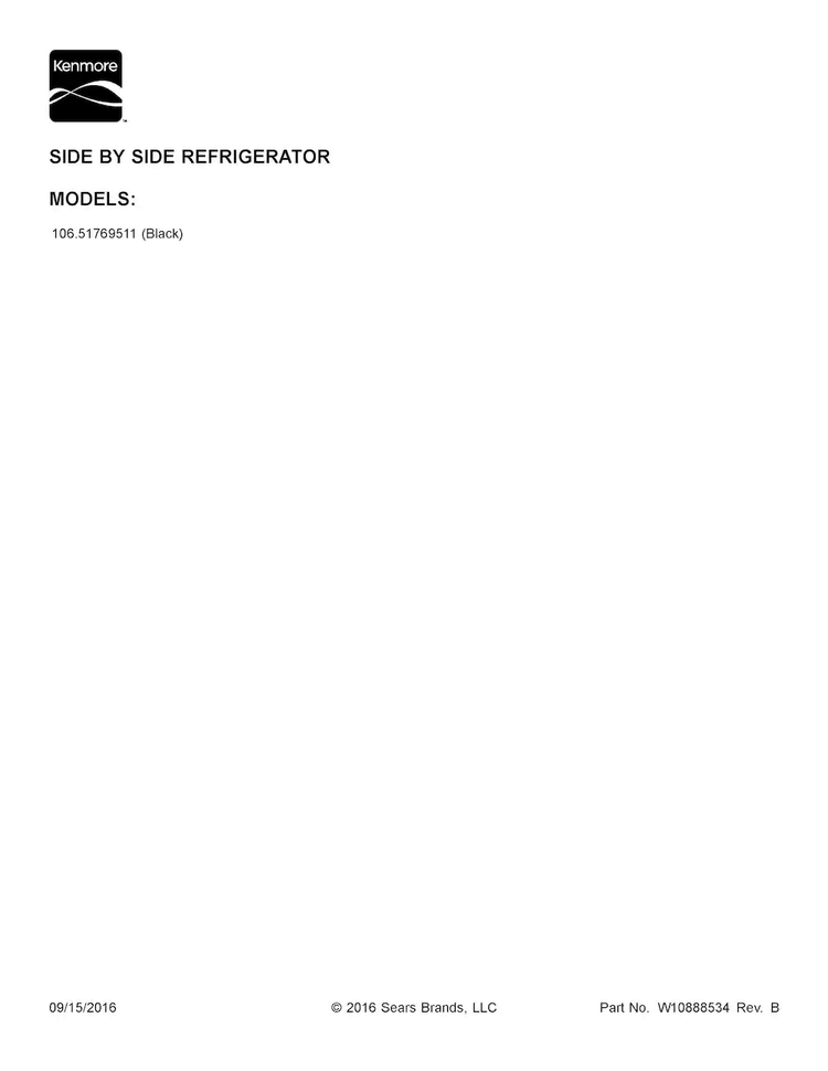 Cover Sheet Diagram and Parts List for 10651769511  Kenmore Refrigerator