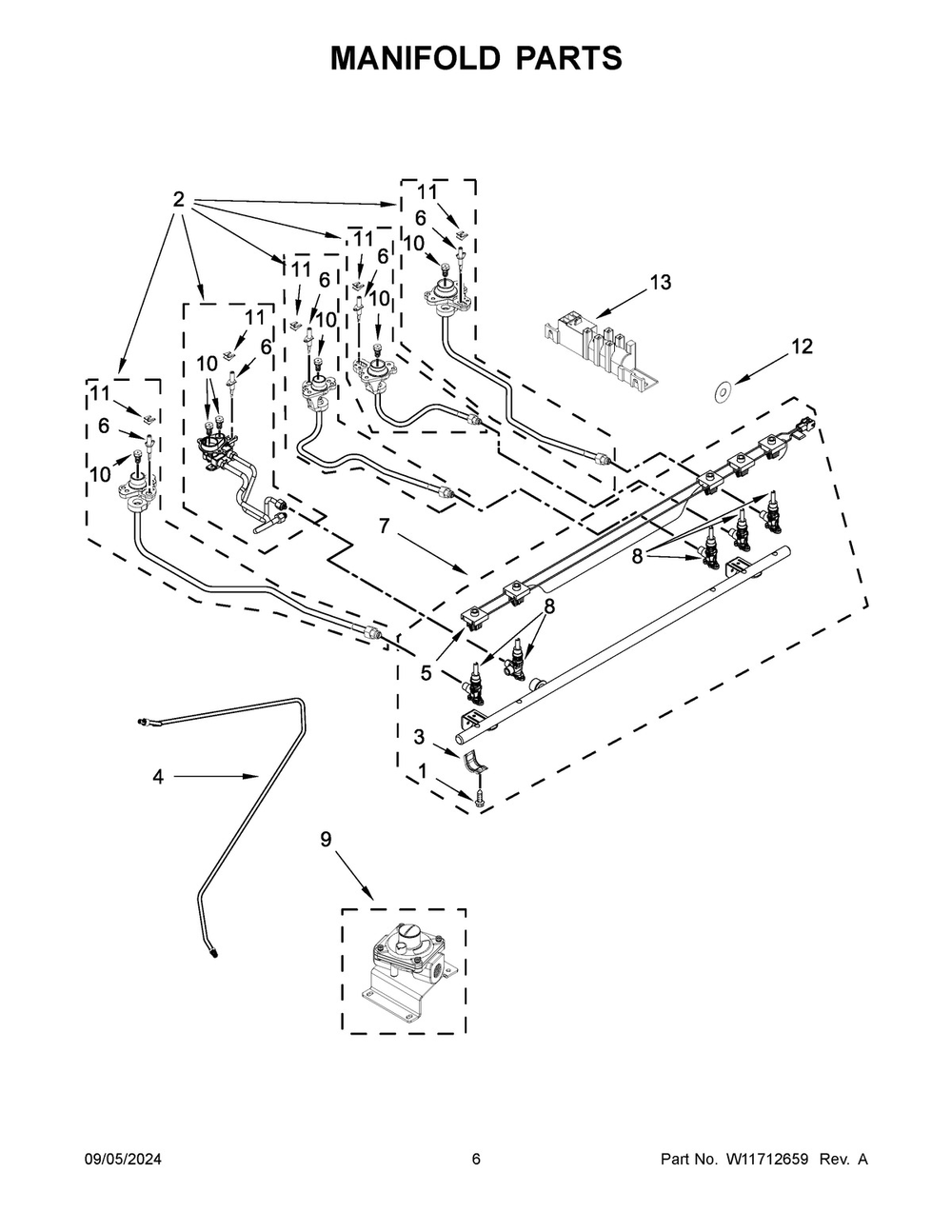04 - Manifold Parts Diagram and Parts List for JDS1450ML1  Whirlpool Range
