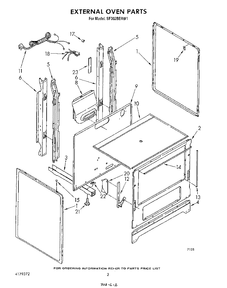 EXTERNAL OVEN Diagram and Parts List for SF302BERW1  Whirlpool Range