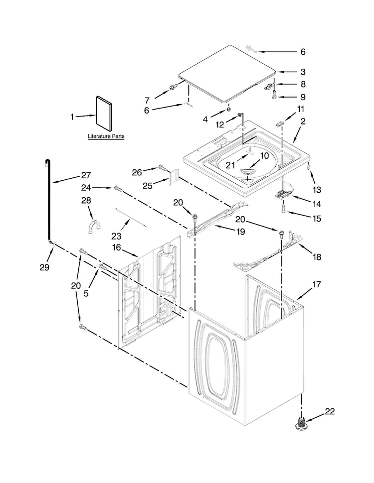 Top And Cabinet Parts Diagram and Parts List for 11020022014  Kenmore Washer