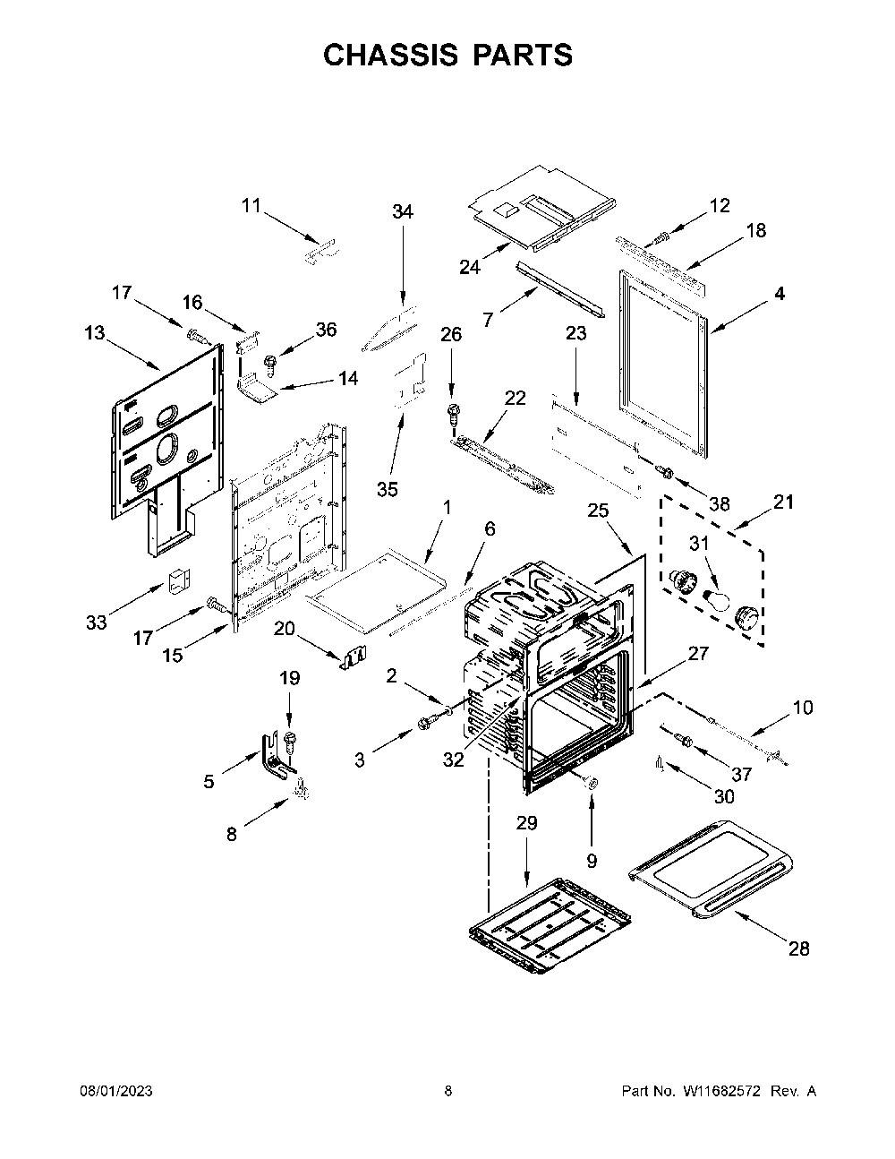 Chassis Parts Diagram and Parts List for KFGD500ESS11  KitchenAid Range