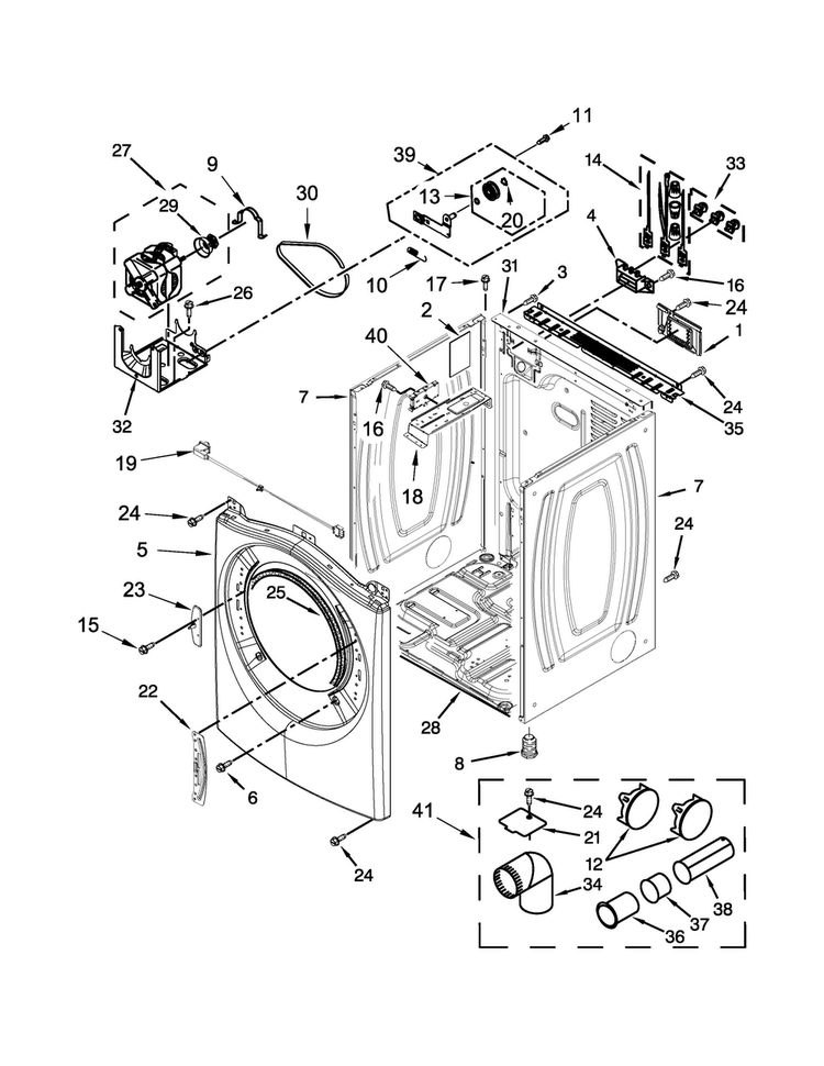 Cabinet Parts Diagram and Parts List for WED72HEDW1  Whirlpool Dryer
