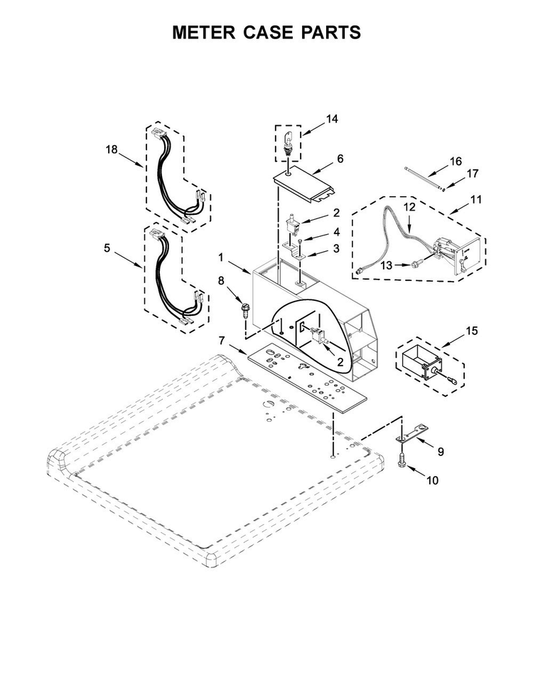 Meter Case Parts Diagram and Parts List for CHW9150GW0  Whirlpool Washer