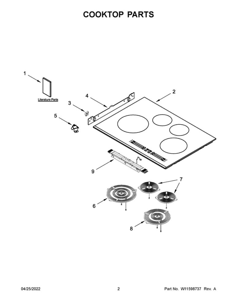 Cooktop Parts Diagram and Parts List for WCI55US0JS01  Whirlpool Cooktop