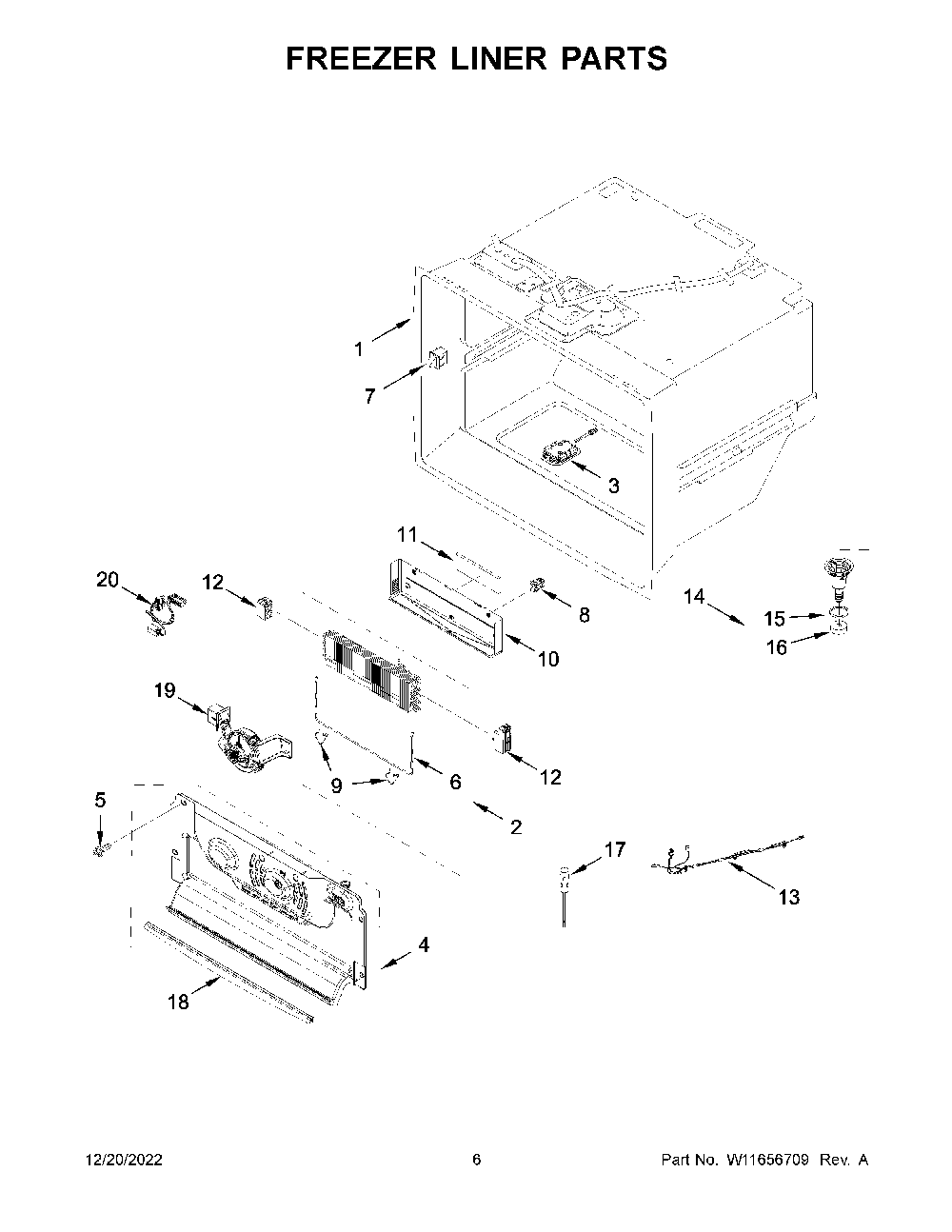 Freezer Liner Parts Diagram and Parts List for KRFC704FPS06  KitchenAid Refrigerator