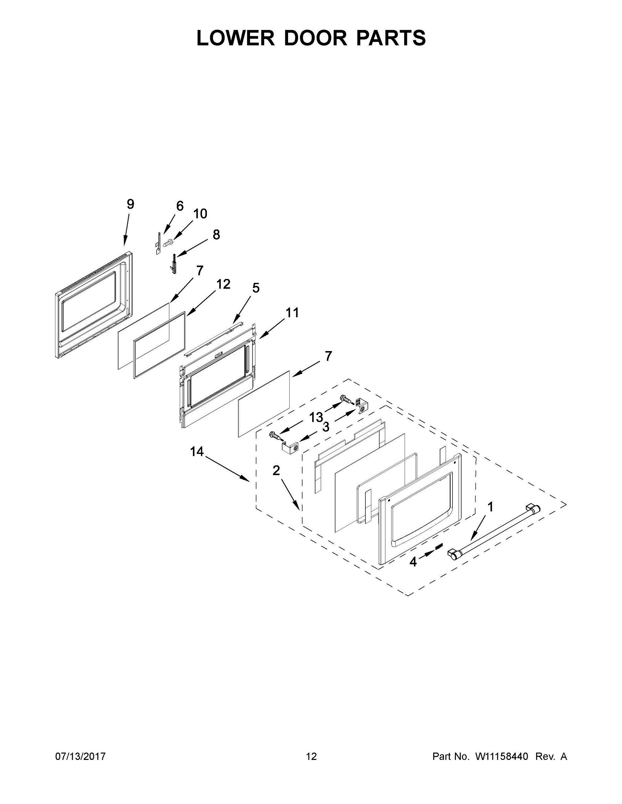 07 - LOWER DOOR PARTS Diagram and Parts List for MGT8800FZ00  Whirlpool Range