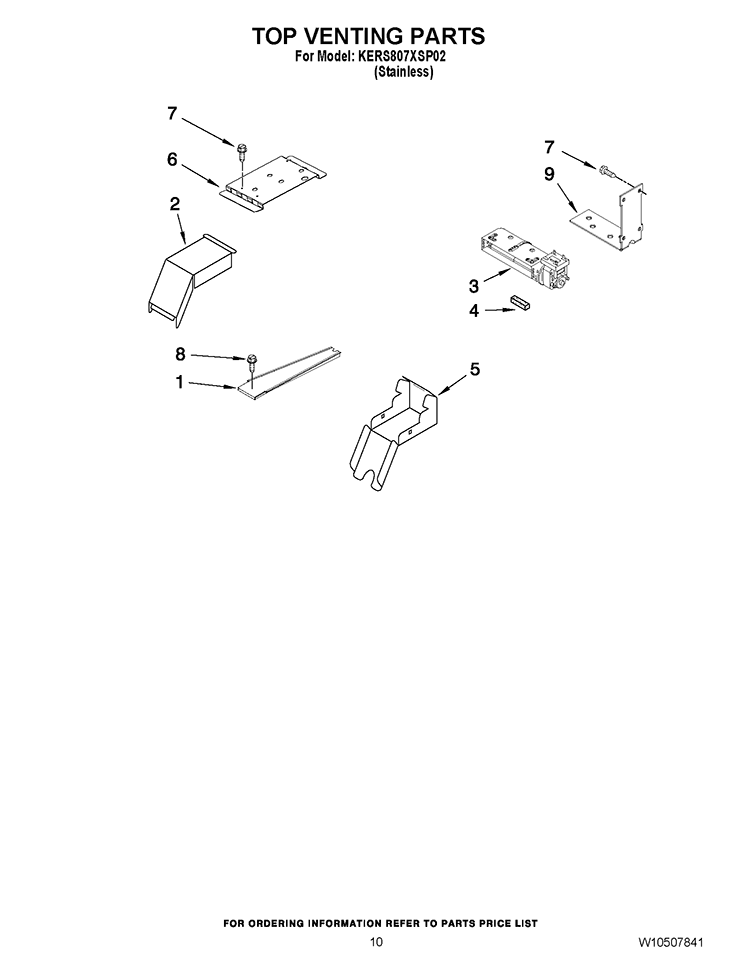 TOP VENTING PARTS Diagram and Parts List for KERS807XSP02  KitchenAid Range