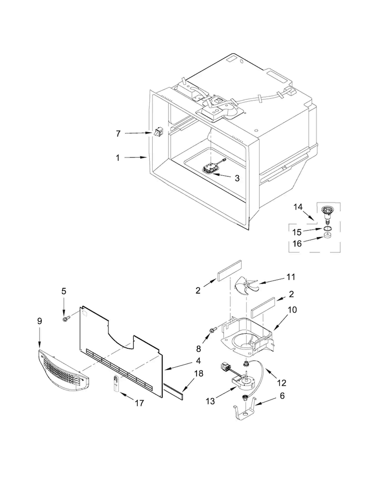 Freezer Liner Parts Diagram and Parts List for WRF736SDAB13  Whirlpool Refrigerator