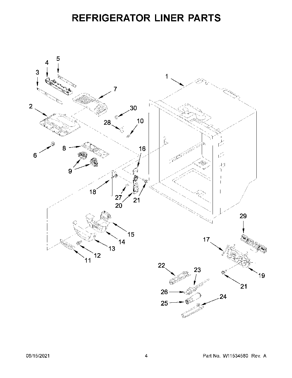 Refrigerator Liner Parts Diagram and Parts List for KRFC300ESS06  KitchenAid Refrigerator