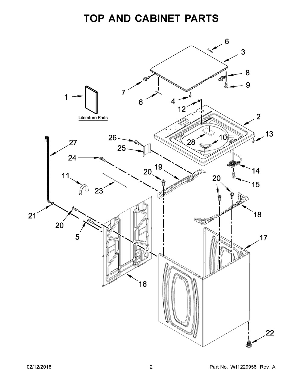 Top And Cabinet Parts Diagram and Parts List for WTW4955HW0  Whirlpool Washer
