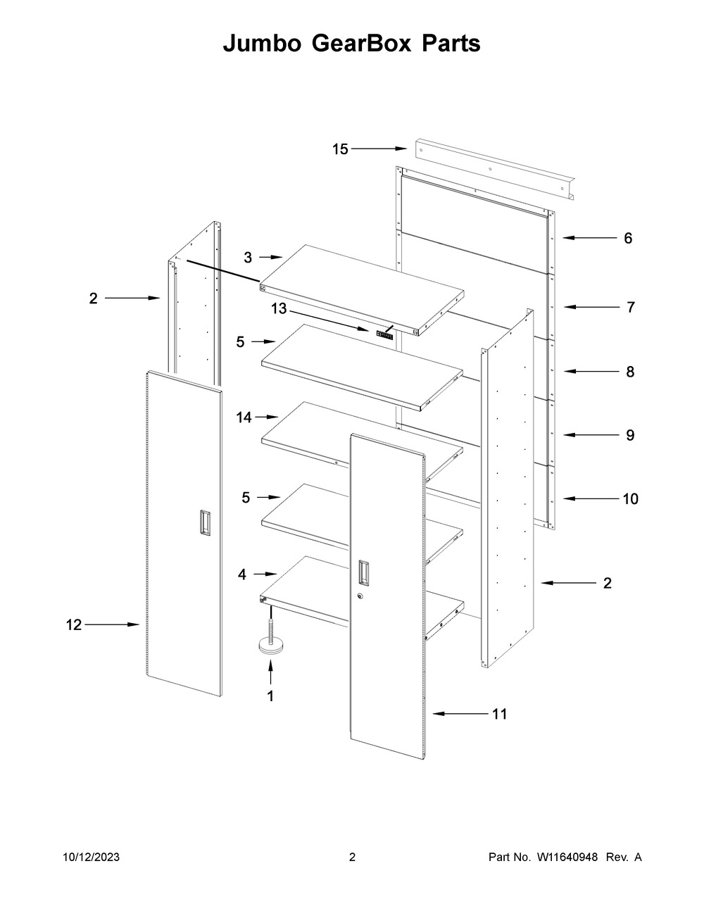 Jumbo Gearbox Parts Diagram and Parts List for GAJG36FDKSG00  Whirlpool Cabinet