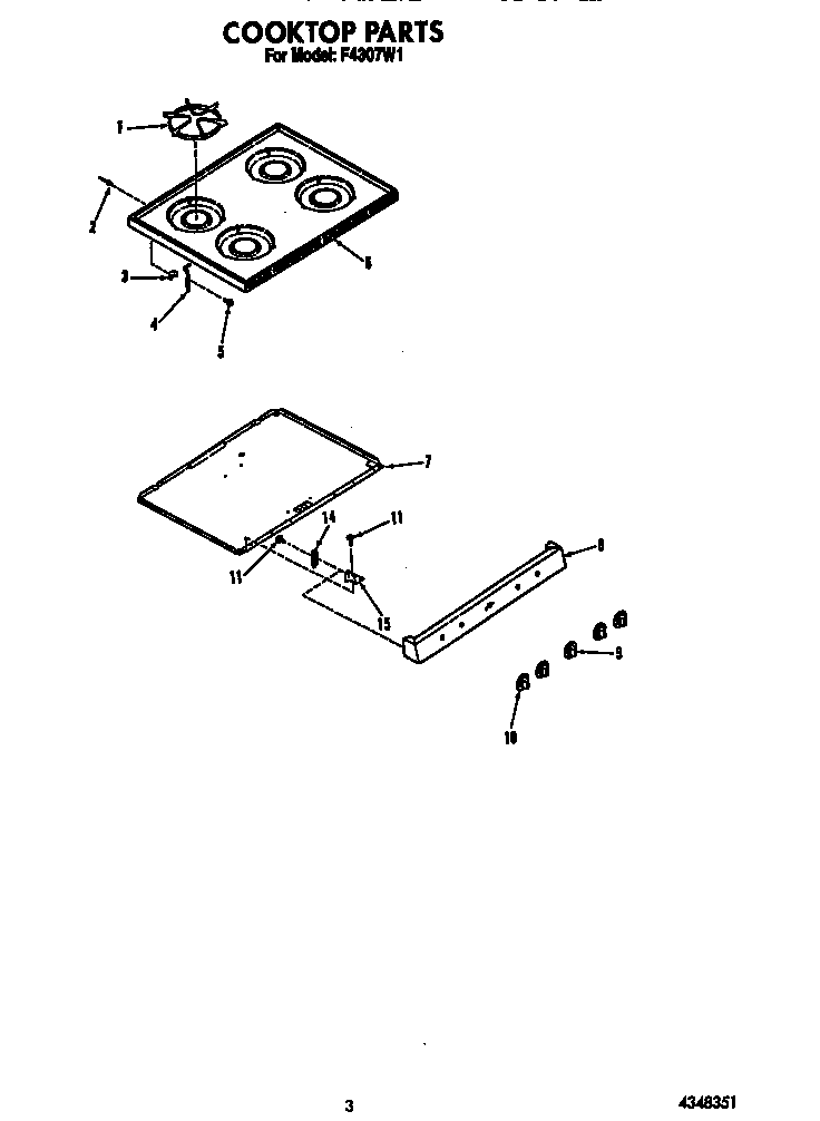 Cooktop Diagram and Parts List for F4307*1  Roper Range