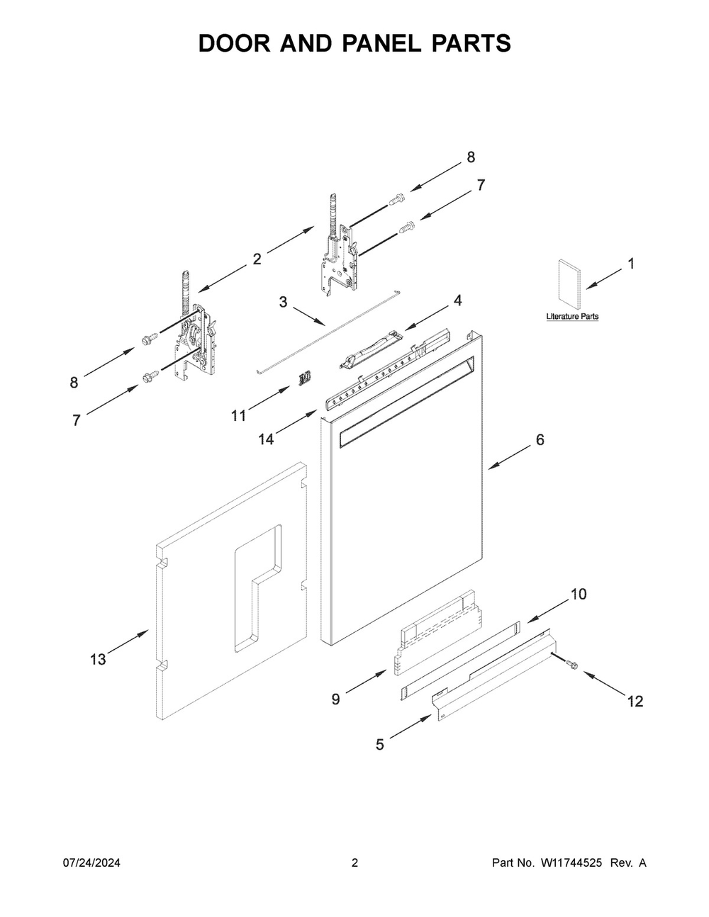 02 - Door And Panel Parts Diagram and Parts List for KDFE304RPS0  Whirlpool Dishwasher