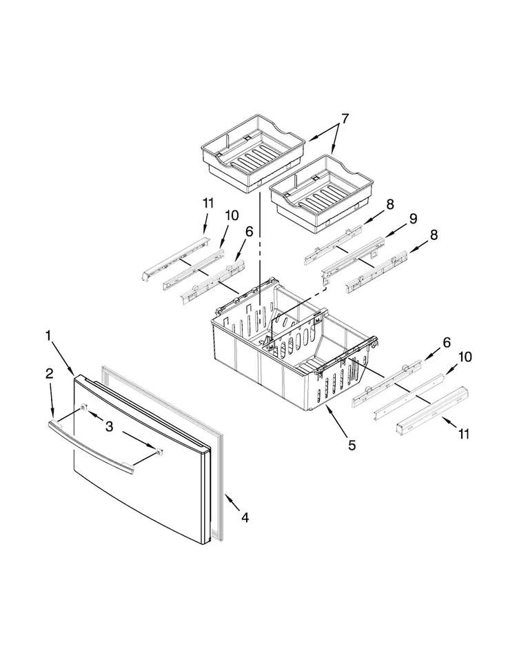 Freezer Door Parts Diagram and Parts List for GI0FSAXVY012  Whirlpool Refrigerator
