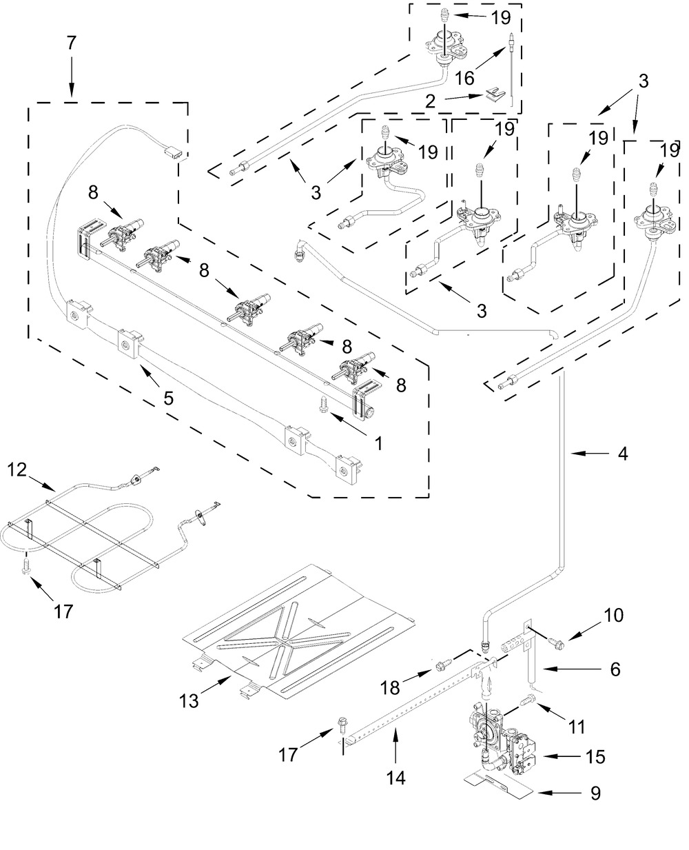 Manifold Parts Diagram and Parts List for WFGS5030RB0,WFGS5030RW0  Whirlpool Range